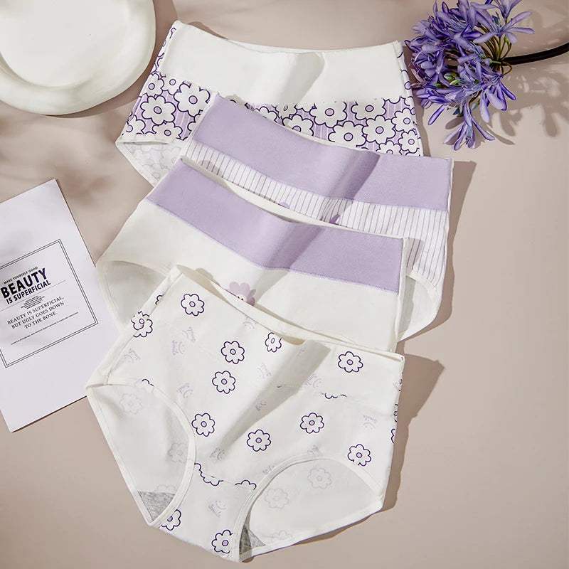 Women’s High Waist Cotton Panties – 4Pcs Body Shaper Comfortable Plus Size Underwear