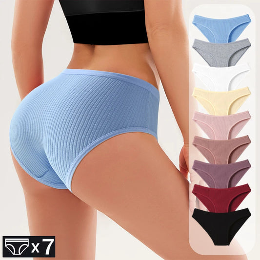 7Pcs Women's Soft & Breathable Cotton Briefs – Low-Rise, Stylish Solid Colors