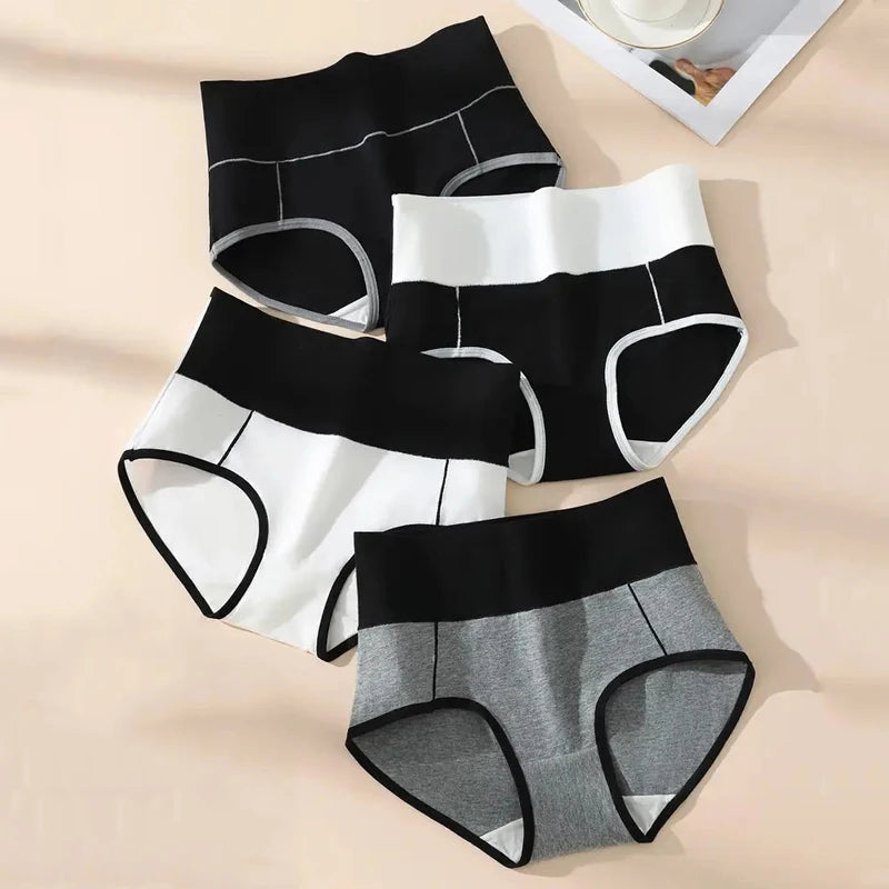 Women’s High Waist Cotton Panties – 4Pcs Body Shaper Comfortable Plus Size Underwear