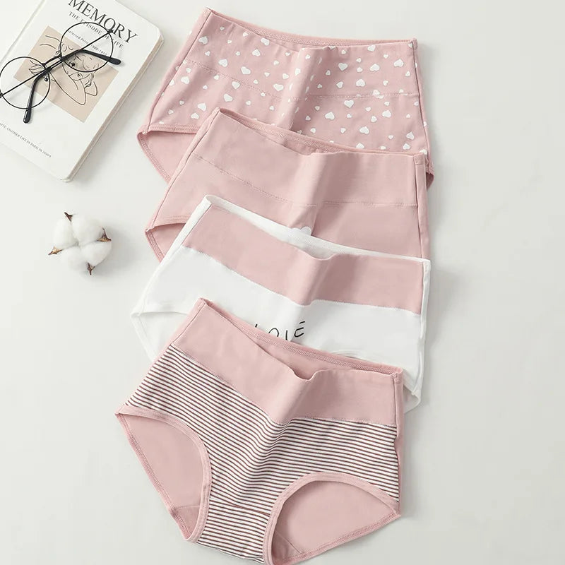 Women’s High Waist Cotton Panties – 4Pcs Body Shaper Comfortable Plus Size Underwear