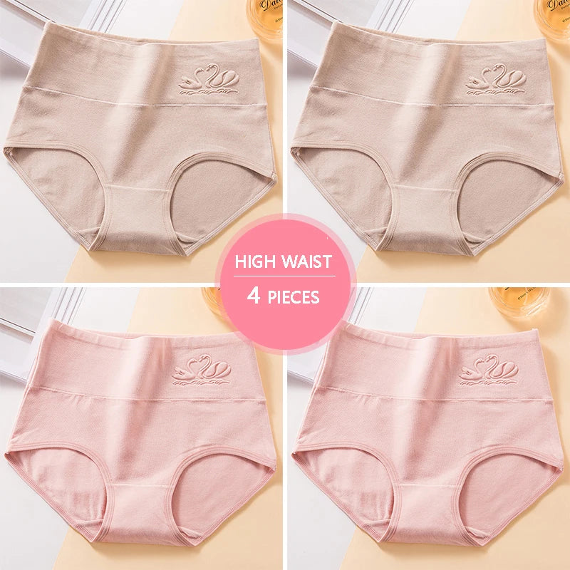 4Pcs High-Waist Cotton Panties Set – Comfortable, Stylish, and Slimming Support (M-5XL)"