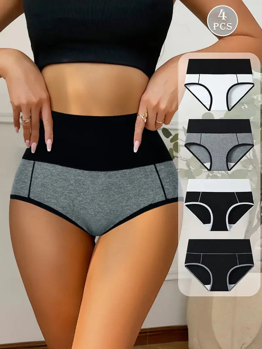 Women’s High Waist Cotton Panties – 4Pcs Body Shaper Comfortable Plus Size Underwear