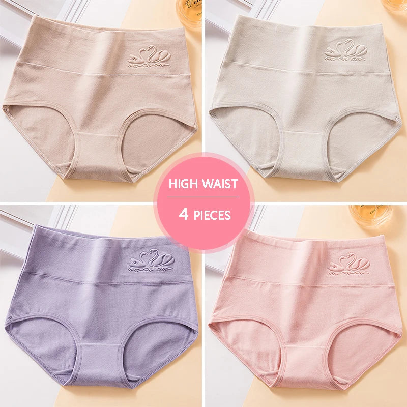 4Pcs High-Waist Cotton Panties Set – Comfortable, Stylish, and Slimming Support (M-5XL)"