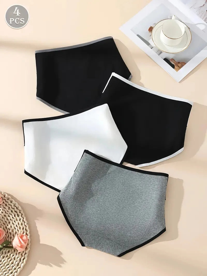 Women’s High Waist Cotton Panties – 4Pcs Body Shaper Comfortable Plus Size Underwear