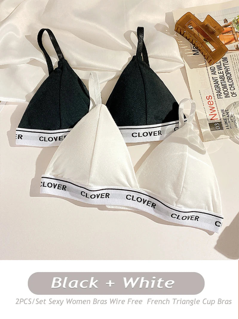 ✨ Cotton Triangle Wireless Bras – 2PCS Set Feminine, Comfortable & Elegant ✨