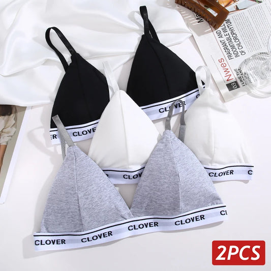 ✨ Cotton Triangle Wireless Bras – 2PCS Set Feminine, Comfortable & Elegant ✨