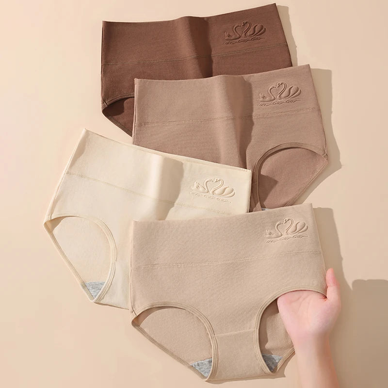 Women’s High Waist Cotton Panties – 4Pcs Body Shaper Comfortable Plus Size Underwear