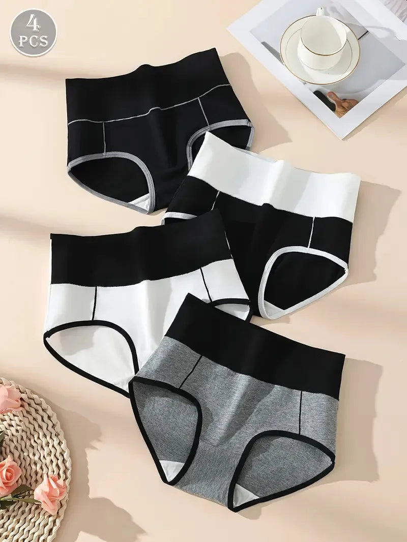 Women’s High Waist Cotton Panties – 4Pcs Body Shaper Comfortable Plus Size Underwear
