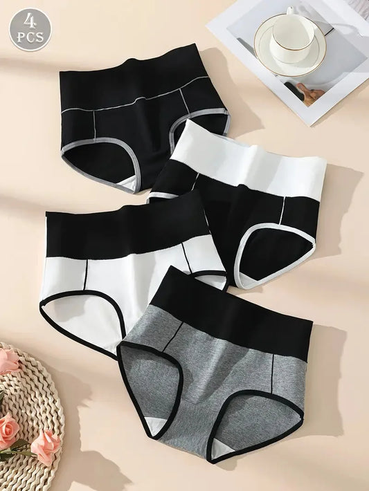 Women’s High Waist Cotton Panties – 4Pcs Body Shaper Comfortable Plus Size Underwear