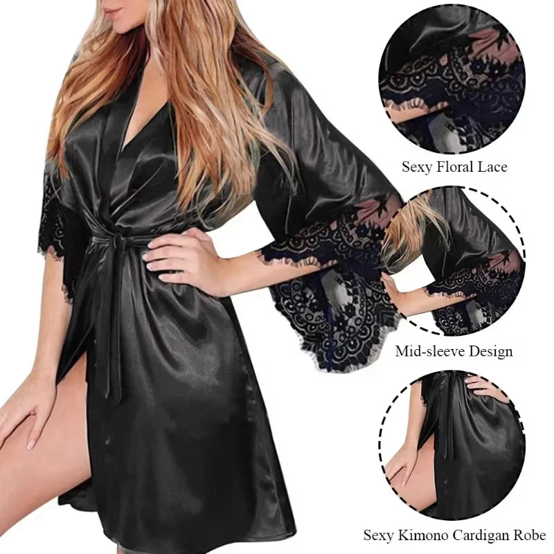 ✨French Luxury Women’s Satin & Lace Nightgown with G-String – Irresistibly Sexy & Elegant✨