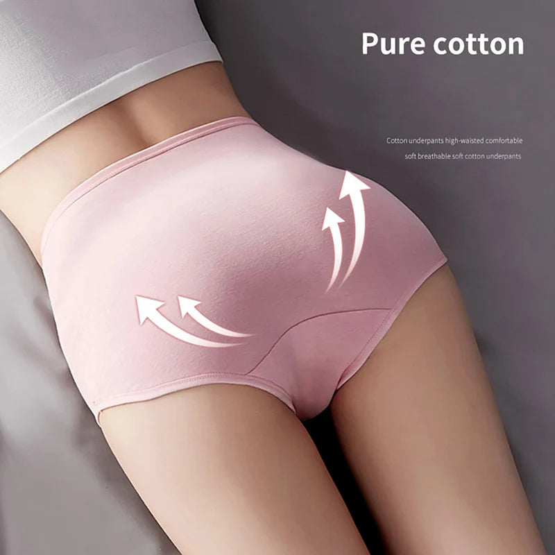 4Pcs High-Waist Cotton Panties Set – Comfortable, Stylish, and Slimming Support (M-5XL)"