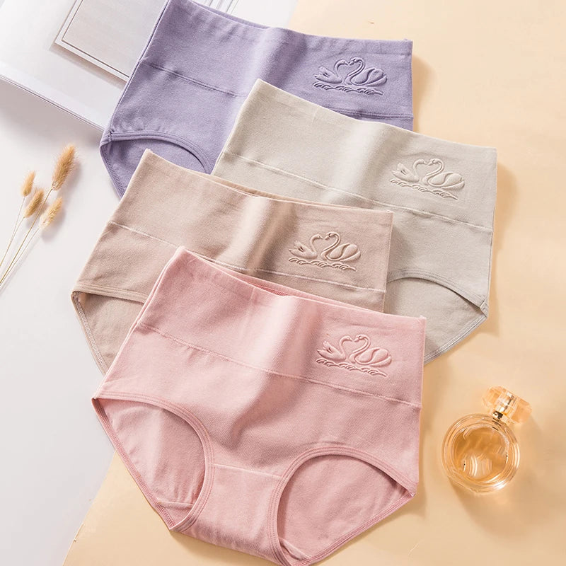 Women’s High Waist Cotton Panties – 4Pcs Body Shaper Comfortable Plus Size Underwear