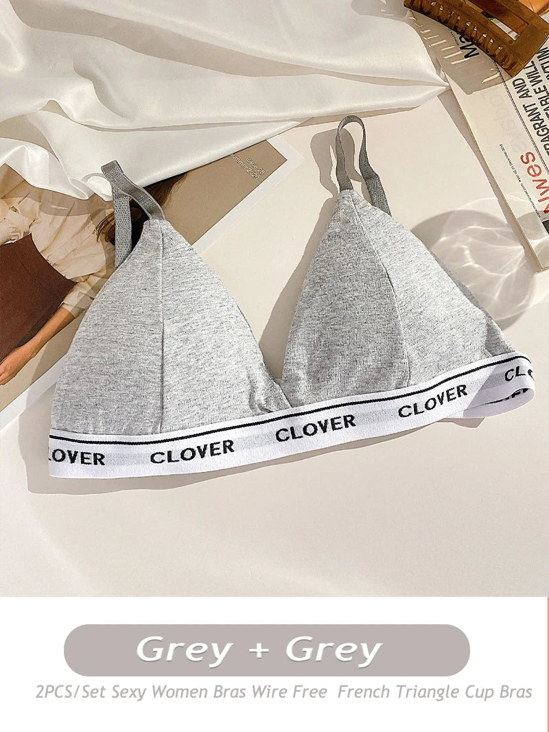 ✨ Cotton Triangle Wireless Bras – 2PCS Set Feminine, Comfortable & Elegant ✨