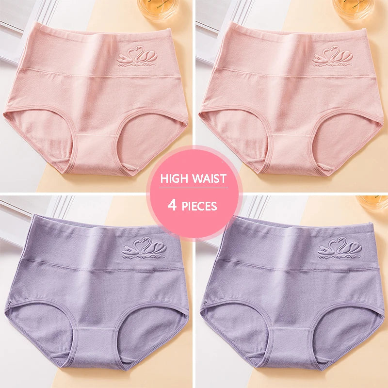 4Pcs High-Waist Cotton Panties Set – Comfortable, Stylish, and Slimming Support (M-5XL)"