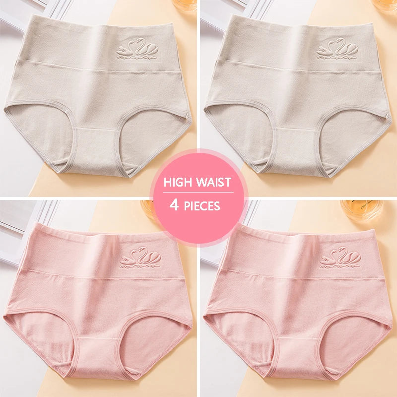 4Pcs High-Waist Cotton Panties Set – Comfortable, Stylish, and Slimming Support (M-5XL)"