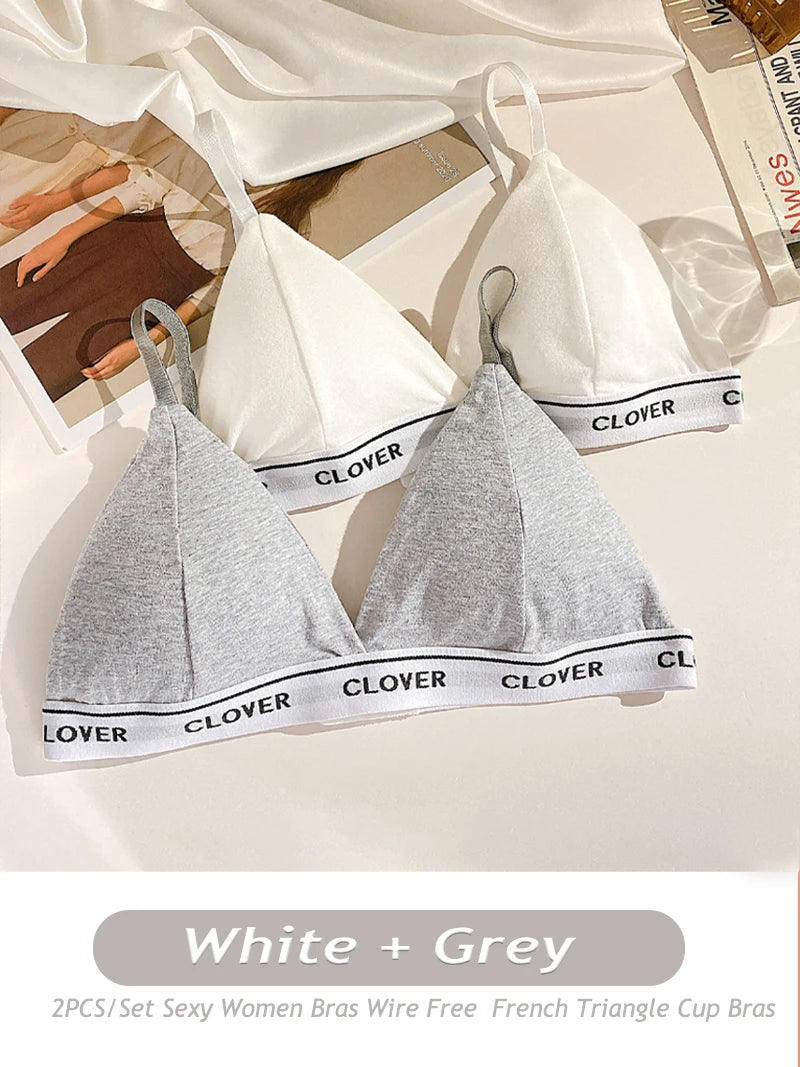 ✨ Cotton Triangle Wireless Bras – 2PCS Set Feminine, Comfortable & Elegant ✨