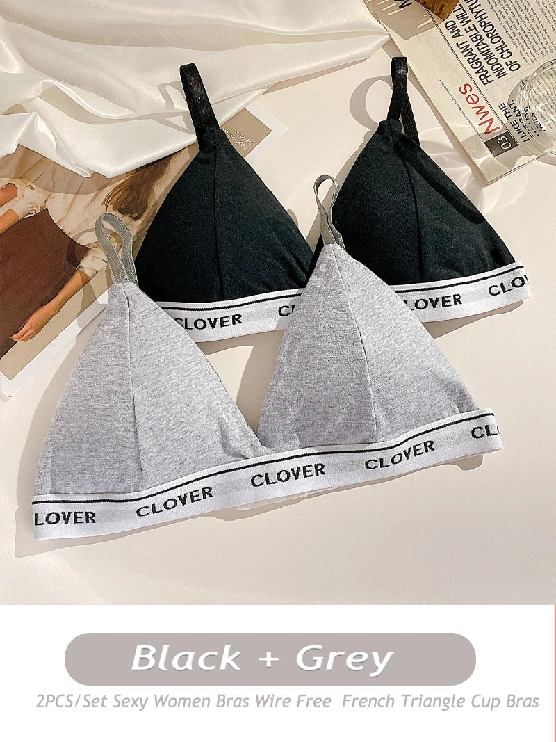 ✨ Cotton Triangle Wireless Bras – 2PCS Set Feminine, Comfortable & Elegant ✨