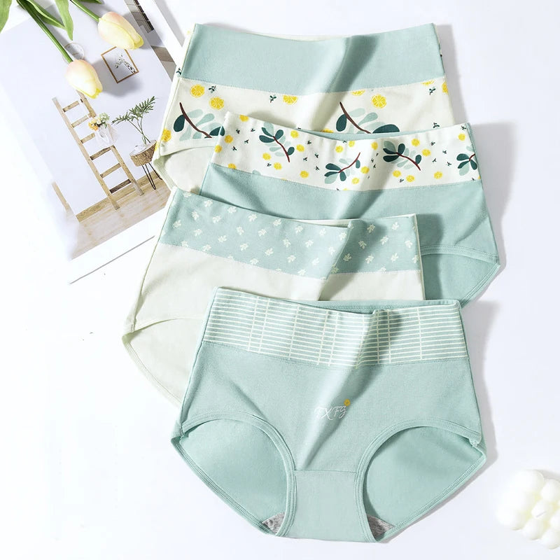 Women’s High Waist Cotton Panties – 4Pcs Body Shaper Comfortable Plus Size Underwear
