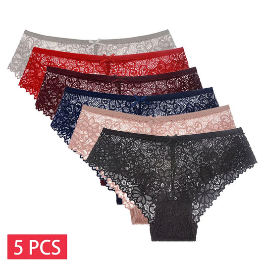 5PCS Mesh Lace Low-Rise Panties (M-2XL)