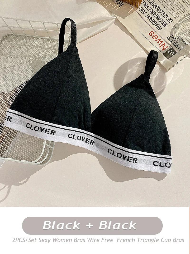 ✨ Cotton Triangle Wireless Bras – 2PCS Set Feminine, Comfortable & Elegant ✨