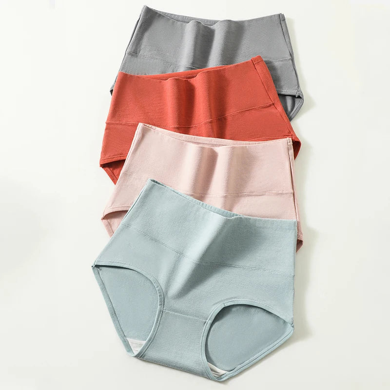 Women’s High Waist Cotton Panties – 4Pcs Body Shaper Comfortable Plus Size Underwear